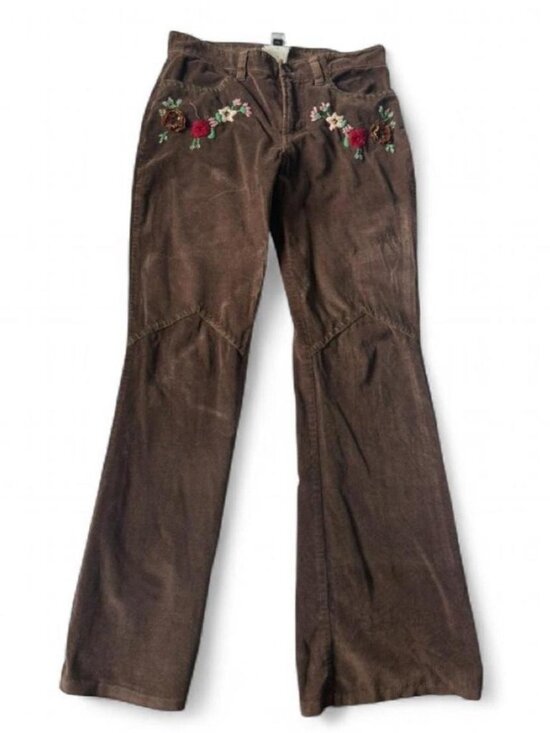 D&G Pants - Brown corduroy D&G pants with stitching on pockets and embroidery on front
